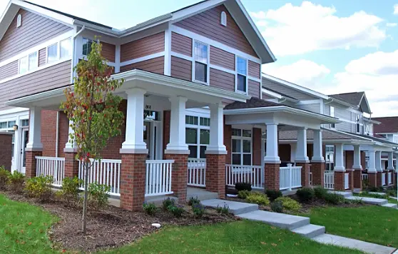 Row of townhomes representing housing resources